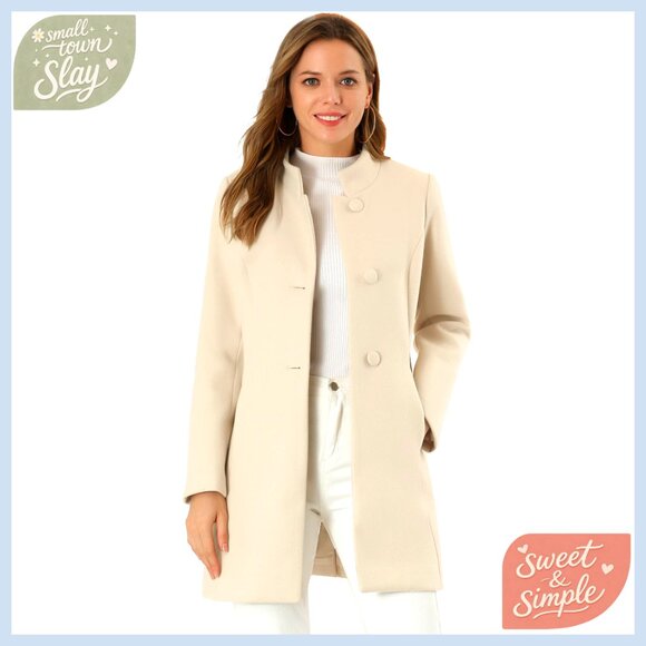 Winter Pea Coat Stand Collar Single Breasted Mid-Length Overcoat